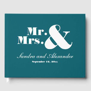 Livro De Visitas Casamento de Foto Azul do Sr. e da Sra. Turquoise
