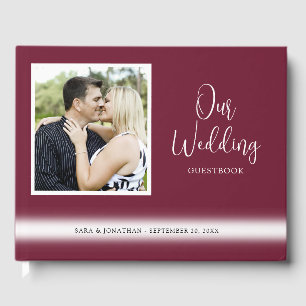 Livro De Visitas Casamento de Foto Burgundy de Script Elegante
