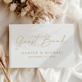 Livro De Visitas Casamento de Foto com Letra Dourada Moderna