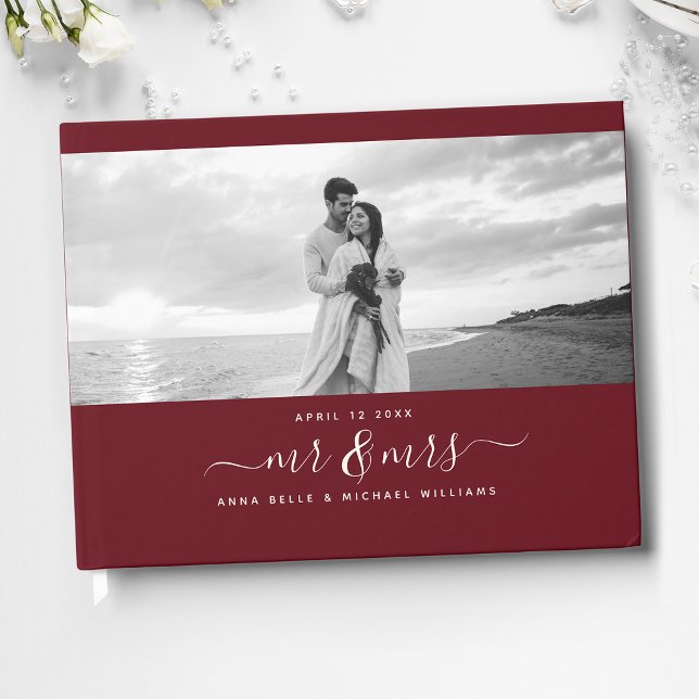 Livro De Visitas Casamento de Foto do Sr. e Sra. Elegant Script Bur (Criador carregado)