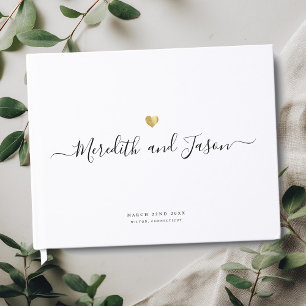 Livro De Visitas Casamento de Foto Dourada do Coração com Script Mo