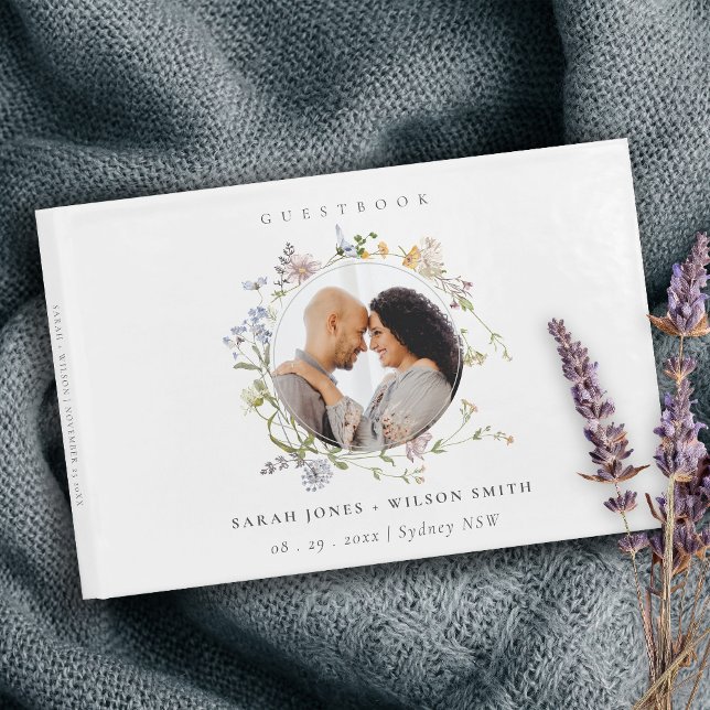 Livro De Visitas Casamento de Foto Floral Floral de Meadow Rustic F (Criador carregado)