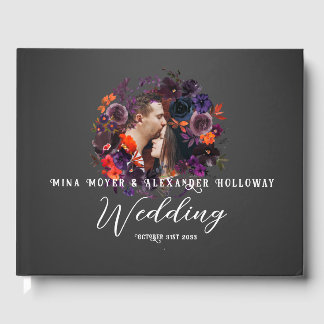 Livro De Visitas Casamento de Foto Floral Gótica Escuro Elegante