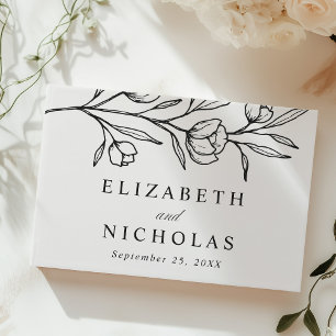 Livro De Visitas Casamento de Foto Floral Preta Desenhada