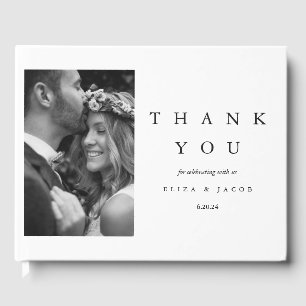 Livro De Visitas Casamento de Fotografia com Tipografia Branca e Ne