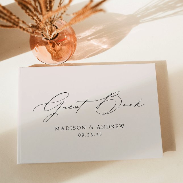 Livro De Visitas Casamento de Fotografias com Creme de Script Elega (Criador carregado)