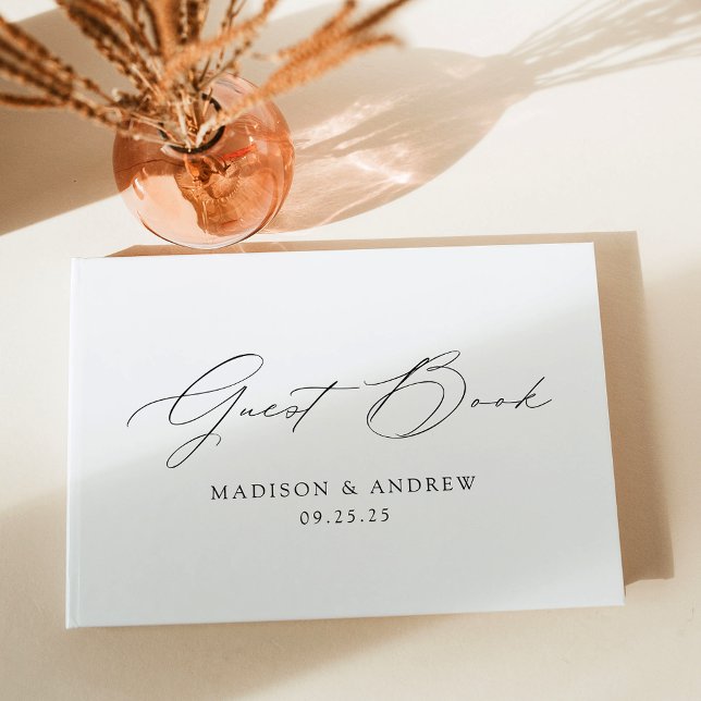 Livro De Visitas Casamento de Fotografias com Script Negro Elegante (Criador carregado)