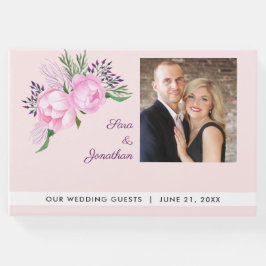 Livro De Visitas Casamento de Fotografias de Peonies Rosa Elegante