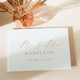 Livro De Visitas Casamento de Fotografias de Script Dourado Moderno