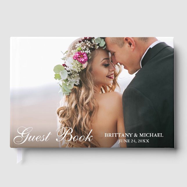 Livro De Visitas Casamento de Fotografias de Script Elegante (Frente)