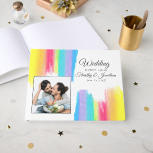 Livro De Visitas Casamento de Fotografias do Casal Rainbow Watercol