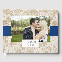 Livro De Visitas Casamento de fotos azuis e Marinhos de rendas