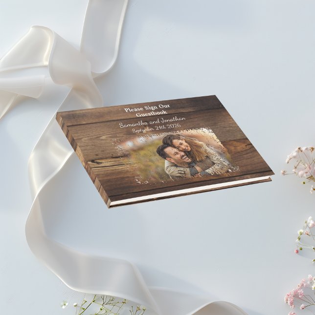 Livro De Visitas Casamento de Fotos de Casais de Madeira Rustic (Criador carregado)