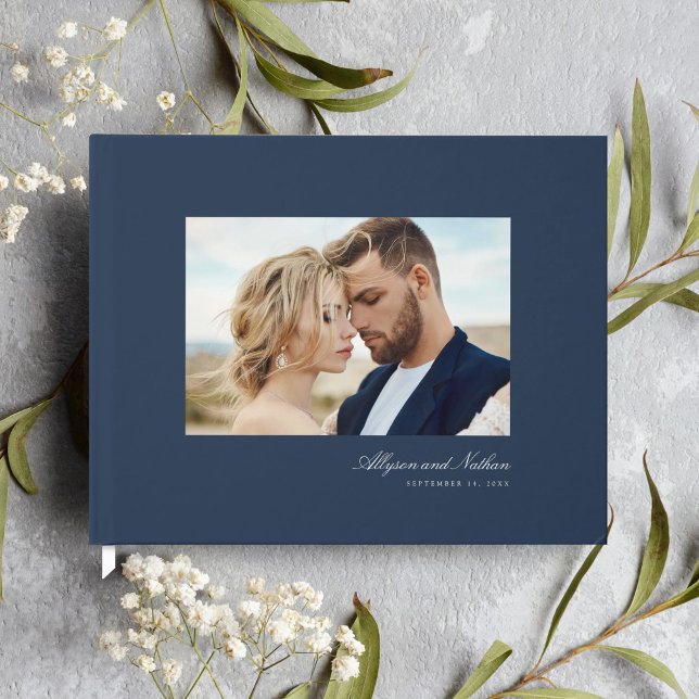 Livro De Visitas Casamento de Fotos Simples de Script Elegante do m (Criador carregado)