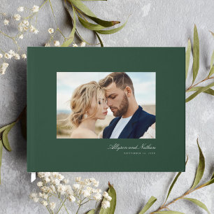 Livro De Visitas Casamento de Fotos Simples de Script Verde Elegant