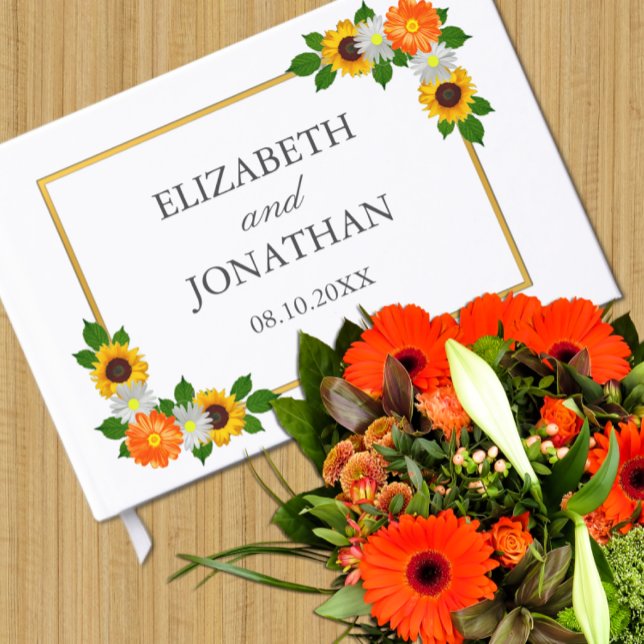 Livro De Visitas Casamento de Frame Dourado Floral (Criador carregado)