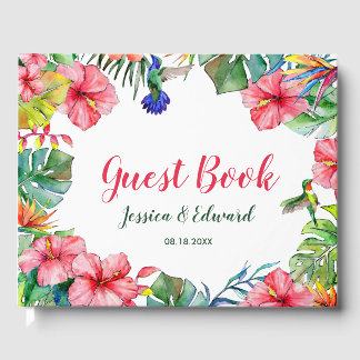 Livro De Visitas Casamento de Frame Tropical Floral Havaiana