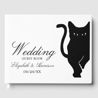Livro De Visitas Casamento de Gatos Negra Brancos Modernos