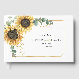 Livro De Visitas Casamento de Girassol Eucalyptus, Script Floral
