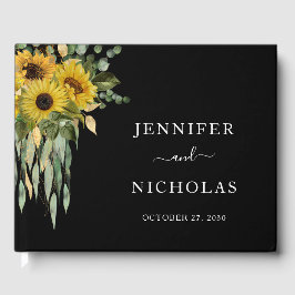 Livro De Visitas Casamento de girassol preto elegante