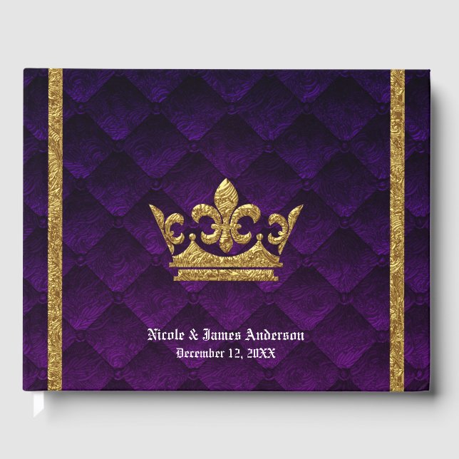 Livro De Visitas Casamento de Glamor Elegante Real Roxo e Dourado (Frente)