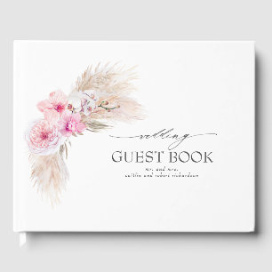 Livro De Visitas Casamento de Grass Pampas de Flores Orquídeas Ros