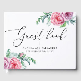 Livro De Visitas Casamento de guião floral rosa-d'água Elegante