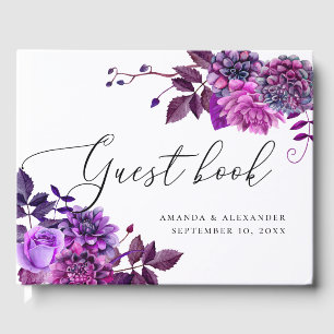 Livro De Visitas Casamento de guião floral roxo e impermeável