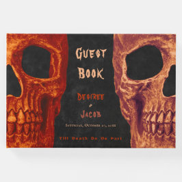 Livro De Visitas Casamento de Halloween Preto Laranja Caveira Gótic