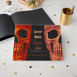 Livro De Visitas Casamento de Halloween Preto Laranja Caveira Gótic