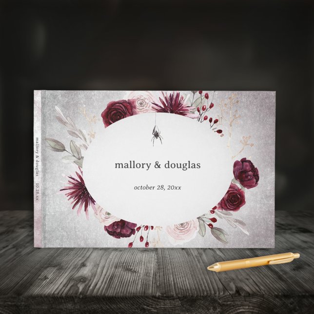 Livro De Visitas Casamento de Halloween Rustic Black & Burgundy (Rustic Gothic Black & Burgundy Halloween Wedding Guest Book)