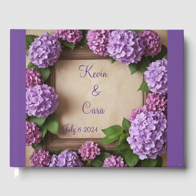 Livro De Visitas Casamento de Hydrangea Roxo (Frente)