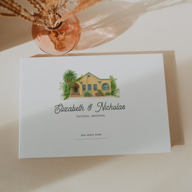 Livro De Visitas Casamento de Ilustração de Local de Aquarela Elega (Criador carregado)