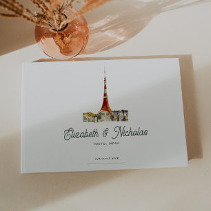 Livro De Visitas Casamento de Ilustração de Local de Aquarela Elega