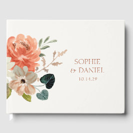 Livro De Visitas Casamento de Iniciais de Casal de Aquarela Floral