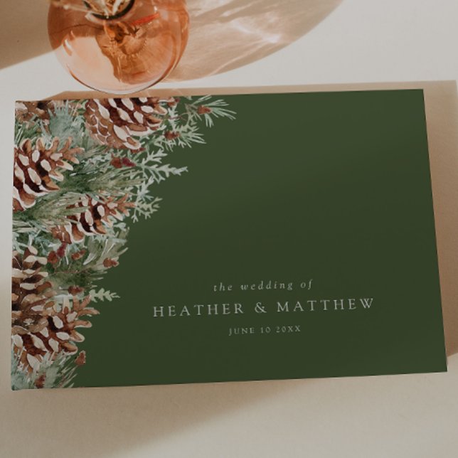 Livro De Visitas Casamento de Inverno Verde (Green Seasonal Watercolor Pinecone Evergreen Wedding Guest Book by Painted Paperie
)