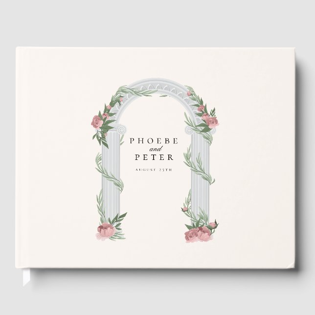 Livro De Visitas Casamento de Jardim de Coluna Floral Elegante (Frente)