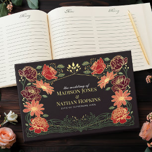 Livro De Visitas Casamento de Jardim Floral Vermelho Encantado Fant