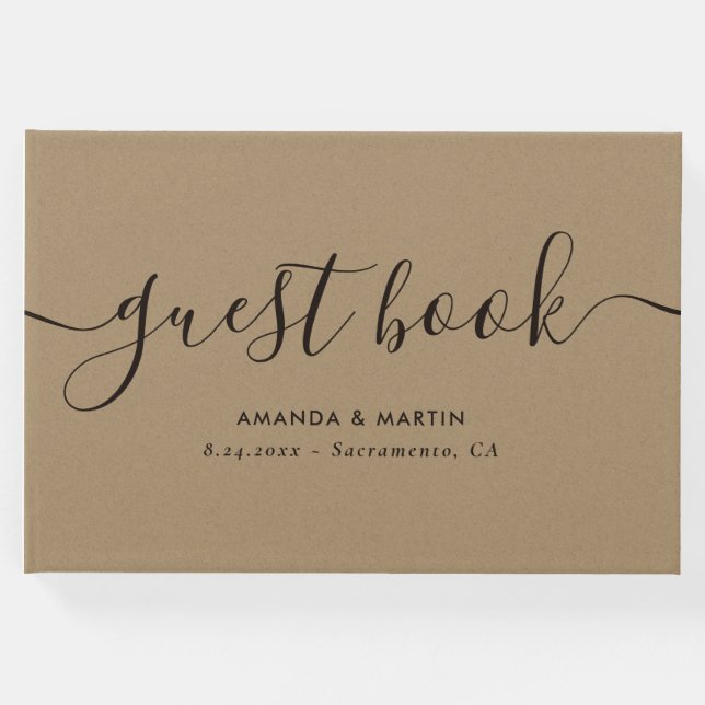 Livro De Visitas Casamento de Kraft do Script Moderno Elegante (Frente)