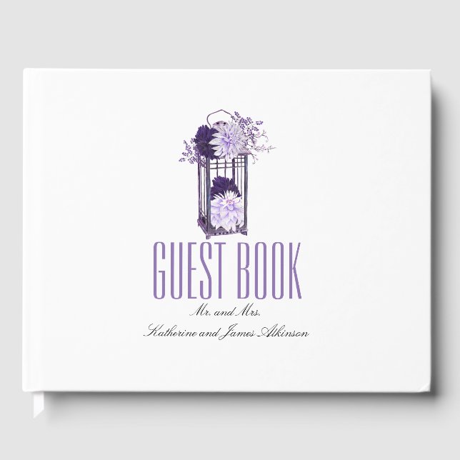 Livro De Visitas Casamento de Lanterna Floral Roxo (Frente)