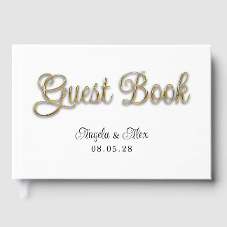 Livro De Visitas Casamento de Letra Cursiva Dourado Metálico Falso
