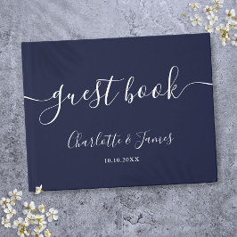 Livro De Visitas Casamento de Letra de Assinatura Azul Marinho