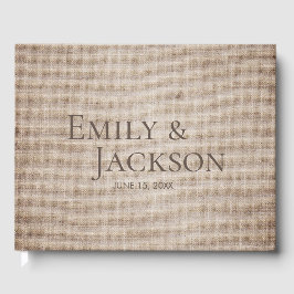 Livro De Visitas Casamento de Linho Marrom Rustico Minimalista