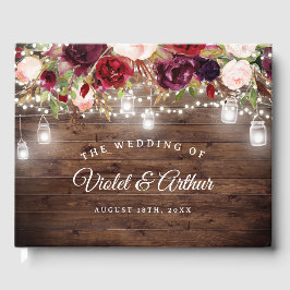 Livro De Visitas Casamento de Luzes Florais Rustic Burgundy