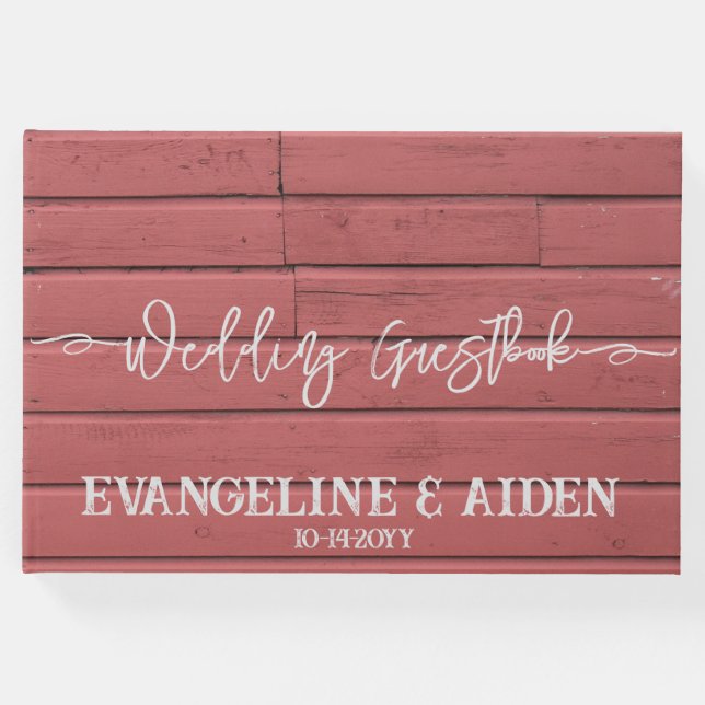 Livro De Visitas Casamento de madeira de Red Barn Encantado (Frente)