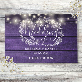 Livro De Visitas Casamento de Madeira Roxo Roxo-Rústica Floral