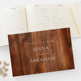 Livro De Visitas Casamento De Madeira Russa Com Script Elegante