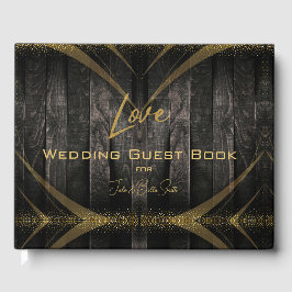 Livro De Visitas Casamento de Madeira Rústica Elegante Black Shiny