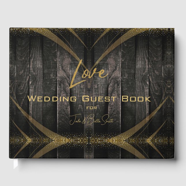 Livro De Visitas Casamento de Madeira Rústica Elegante Black Shiny (Frente)