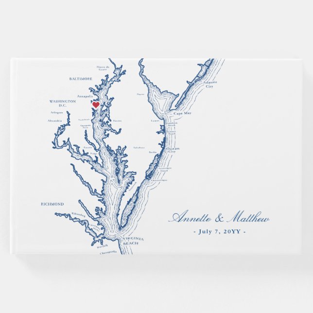 Livro De Visitas Casamento de Mapa da Baía de Annapolis Chesapeake (Frente)